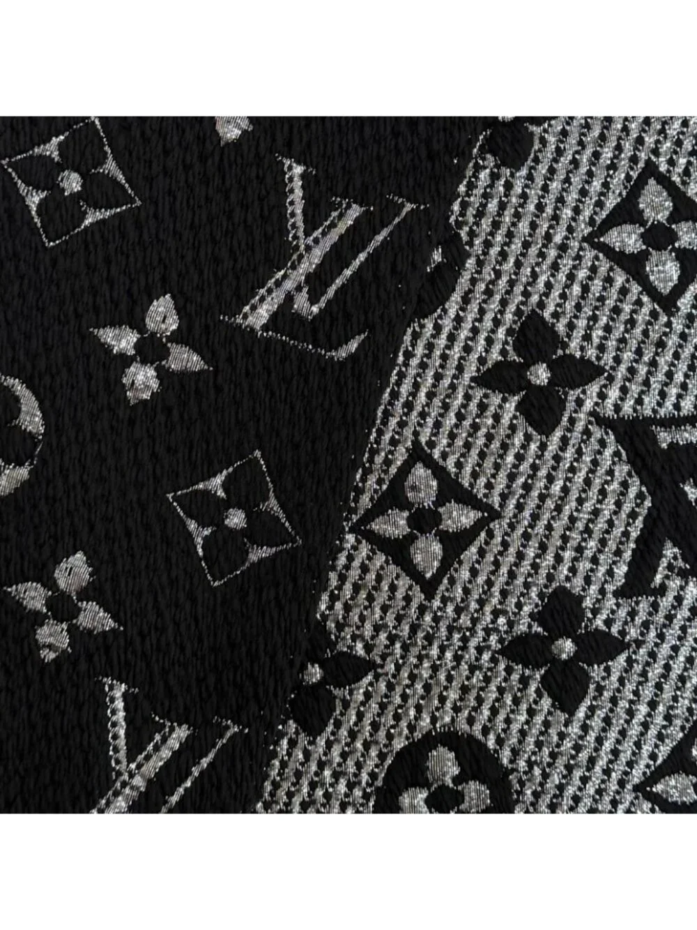 Louis Vuitton Logomania Scarf Shine Wool Silk Blend Black Silver
